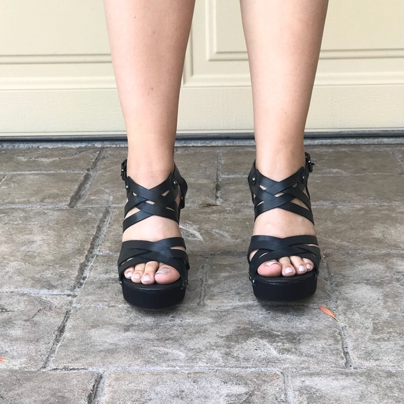 Black Studded Strappy Platform Wedge Sandal - Picture 3 of 6